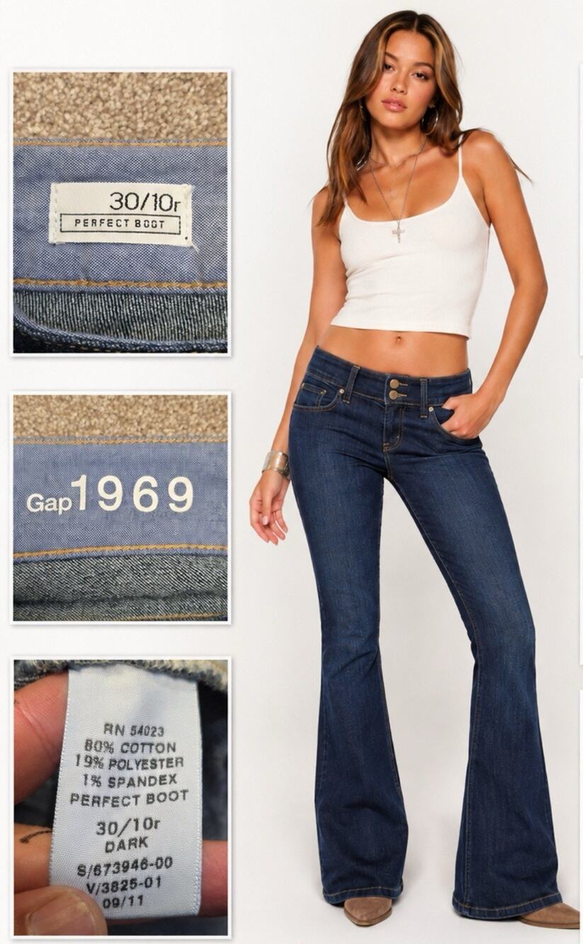 Y2K Indie Sleaze 2000s Gap 1969 Perfect Boot Jeans Sz 10 Dark Wash Denim Bootcut